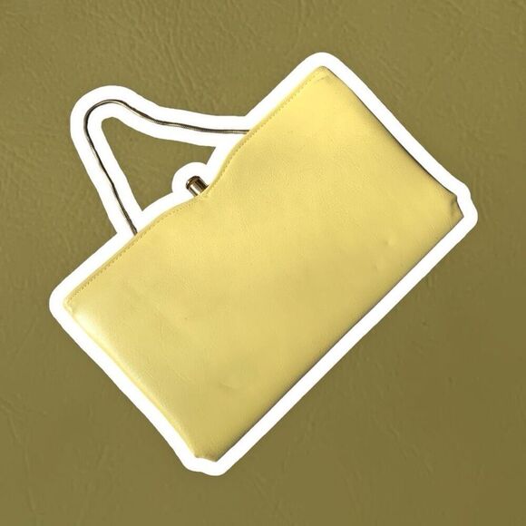 Vintage Gold Yellow Kiss Lock Bag Purse Shoulder Chain Small - Picture 1 of 8